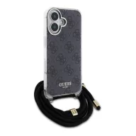   Guess Crossbody Cord 4G Print iPhone 16 hátlap tok, fekete GUHCP16SHC4SEK