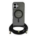 Guess Crossbody Cord Script iPhone 16 MagSafe hátlap tok karpánttal, fekete GUHMP16SHCTSGNSK