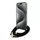 Guess Crossbody Cord Script iPhone 16 MagSafe hátlap tok karpánttal, fekete GUHMP16SHCTSGNSK