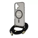 Guess Crossbody Cord Script iPhone 16 MagSafe hátlap tok karpánttal, fekete GUHMP16SHCTSGNSK
