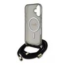Guess Crossbody Cord Script iPhone 16 MagSafe hátlap tok karpánttal, fekete GUHMP16SHCTSGNSK