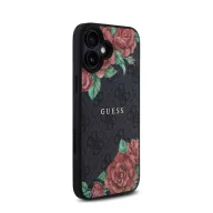   Guess PU Leather 4G Roses iPhone 16 MagSafe műbőr tok, fekete-rózsa