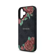  Guess PU Leather 4G Roses iPhone 16 MagSafe műbőr tok, fekete-rózsa