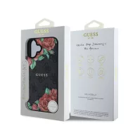   Guess PU Leather 4G Roses iPhone 16 MagSafe műbőr tok, fekete-rózsa