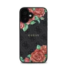 Guess PU Leather 4G Roses iPhone 16 MagSafe műbőr tok, fekete-rózsa