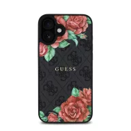   Guess PU Leather 4G Roses iPhone 16 MagSafe műbőr tok, fekete-rózsa