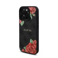   Guess PU Leather 4G Roses iPhone 16 Pro Max MagSafe műbőr tok, fekete-rózsa
