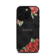   Guess PU Leather 4G Roses iPhone 16 Pro Max MagSafe műbőr tok, fekete-rózsa