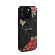  Guess PU Leather 4G Roses iPhone 16 Pro Max MagSafe műbőr tok, fekete-rózsa