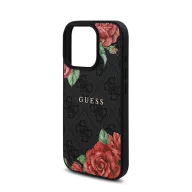   Guess PU Leather 4G Roses iPhone 16 Pro Max MagSafe műbőr tok, fekete-rózsa
