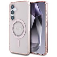   Guess Rhinestones Printed Classic Logo MagSafe Samsung Galaxy S25 kemény hátlap tok, rózsaszín