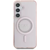   Guess Rhinestones Printed Classic Logo MagSafe Samsung Galaxy S25 kemény hátlap tok, rózsaszín