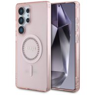   Guess Rhinestones Printed Classic Logo MagSafe Samsung Galaxy S25 Ultra kemény hátlap tok, rózsaszín