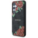Guess Leather 4G Flowers Print Metal Classic Logo MagSafe Samsung Galaxy S25 kemény hátlap tok, fekete