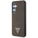 Guess Grained Hot Stamp Peony Pattern Triangle Logo Samsung Galaxy S25 MagSafe kemény hátlap tok, barna