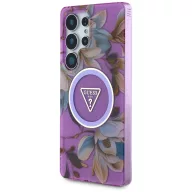  Guess Glitter Flowers Triangle Buttons Samsung Galaxy S25 Ultra MagSafe kemény hátlap tok, lila