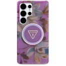 Guess Glitter Flowers Triangle Buttons Samsung Galaxy S25 Ultra MagSafe kemény hátlap tok, lila