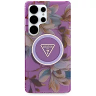   Guess Glitter Flowers Triangle Buttons Samsung Galaxy S25 Ultra MagSafe kemény hátlap tok, lila