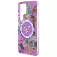   Guess Glitter Flowers Triangle Buttons Samsung Galaxy S25 Ultra MagSafe kemény hátlap tok, lila