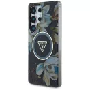 Guess Glitter Flowers Triangle Buttons Samsung Galaxy S25 Ultra MagSafe kemény hátlap tok, fekete