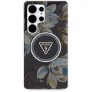 Guess Glitter Flowers Triangle Buttons Samsung Galaxy S25 Ultra MagSafe kemény hátlap tok, fekete