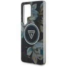 Guess Glitter Flowers Triangle Buttons Samsung Galaxy S25 Ultra MagSafe kemény hátlap tok, fekete