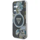 Guess Glitter Flowers Triangle Buttons Samsung Galaxy S25 MagSafe kemény hátlap tok, fekete