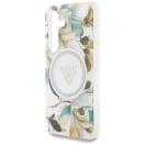Guess Glitter Flowers Triangle Buttons Samsung Galaxy S25 MagSafe kemény hátlap tok, fehér