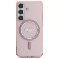   Guess Glitter Circle Classic Logo Samsung Galaxy S25 MagSafe kemény hátlap tok, rózsaszín