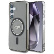   Guess Glitter Circle Classic Logo Samsung Galaxy S25 MagSafe kemény hátlap tok, fekete
