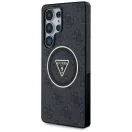 Guess 4G Glitter Triangle Buttons Samsung Galaxy S25 Ultra MagSafe kemény hátlap tok, fekete