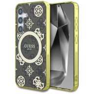   Guess 4G Background Gold Electroplated Peony Pattern Samsung Galaxy S25 MagSafe kemény hátlap tok, barna