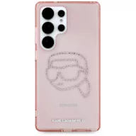  Karl Lagerfeld Rhinestones Karl Head Logo Samsung Galaxy S25 Ultra hátlap tok, rózsaszín