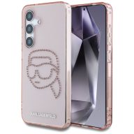   Karl Lagerfeld Rhinestones Karl Head Logo Samsung Galaxy S25 hátlap tok, rózsaszín