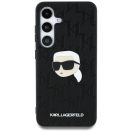 Karl Lagerfeld Leather Monogram Pin Logo Karl Head Samsung Galaxy S25 kemény hátlap tok, fekete