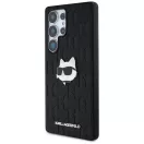 Karl Lagerfeld Leather Monogram Pin Logo Choupette Head Samsung Galaxy S25 Ultra kemény hátlap tok, fekete