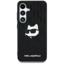Karl Lagerfeld Leather Monogram Pin Logo Choupette Head Samsung Galaxy S25+ kemény hátlap tok, fekete