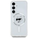 Karl Lagerfeld Button Choupette Head Printed Logo Galaxy S25 MagSafe hátlap tok, fehér