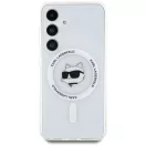 Karl Lagerfeld Button Choupette Head Printed Logo Galaxy S25+ MagSafe hátlap tok, fehér
