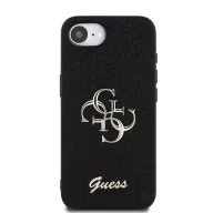   Guess PU Fixed Glitter 4G Metal Logo Apple iPhone 17e / iPhone 16e hátlap tok, fekete