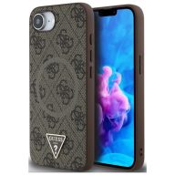   Guess PU 4G Strass Triangle Metal Logo Apple iPhone 17e / iPhone 16e MagSafe hátlap tok, barna