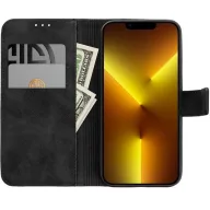   Tender Book Apple iPhone 17e / iPhone 16e flip/oldalra nyíló műbőr tok kártyatartó résszel, fekete
