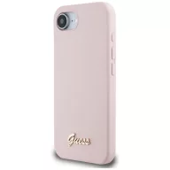   Guess Silicone Script Metal Logo Apple iPhone 17e / iPhone 16e MagSafe szilikon tok, rózsaszín