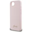 Guess Silicone Script Metal Logo Apple iPhone 17e / iPhone 16e MagSafe szilikon tok, rózsaszín