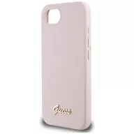   Guess Silicone Script Metal Logo Apple iPhone 17e / iPhone 16e MagSafe szilikon tok, rózsaszín