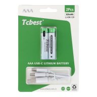   TCBEST újratölthető R3 (AAA) elem 220 mAh, USB-C csatlakozóval és töltőkábellel (2db)
