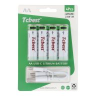   TCBEST újratölthető R6 (AA) elem 1100 mAh, USB-C csatlakozóval és töltőkábellel (4db)