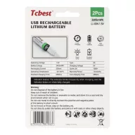   TCBEST újratölthető R6 (AA) elem 650 mAh, USB-C csatlakozóval és töltőkábellel (2db)
