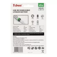   TCBEST újratölthető R6 (AA) elem 650 mAh, USB-C csatlakozóval és töltőkábellel (4db)
