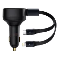   Baseus Enjoyment autós töltő USB-C + Lightning kábellel, 3A, 30W, fekete